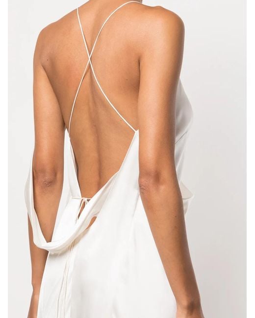Michelle Mason White Silk Wrap Floor-Length Gown