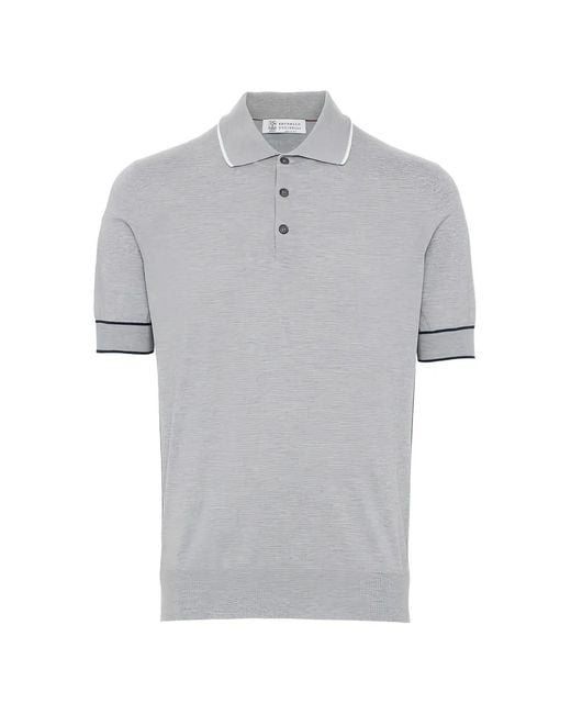 Brunello Cucinelli Gray Knitted Cotton Polo Shirt for men