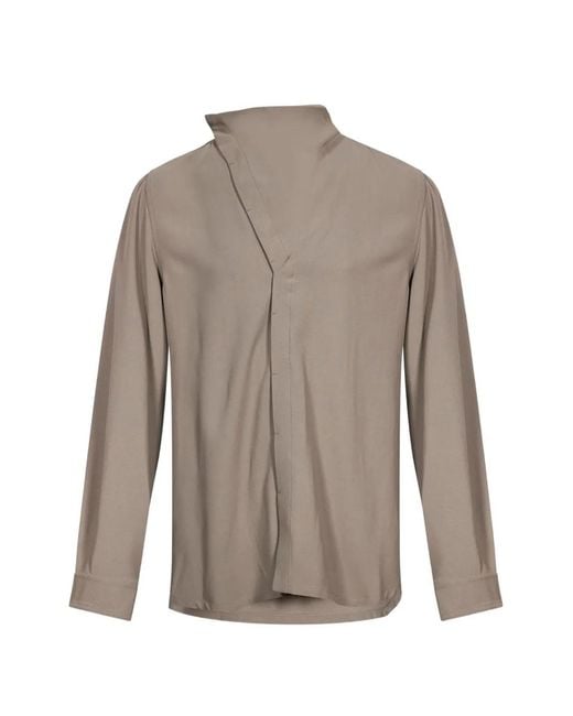 Rick Owens Gray Asymmetric-Front Long-Sleeve Shirt for men