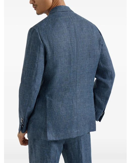 Brunello Cucinelli Blue Houndstooth Single-Breasted Blazer for men
