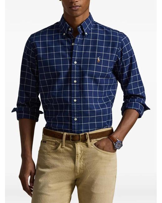 Polo Ralph Lauren Blue Logo-Embroidered Oxford Shirt for men