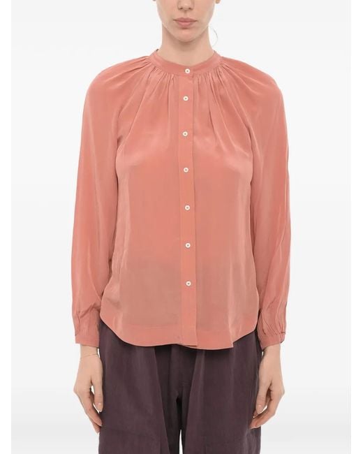 AllSaints Pink Pleated Mandarin Collar Shirt