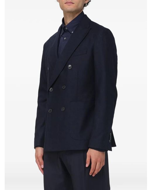 Brooksfield Blue Double-Breasted Wool Coat for men