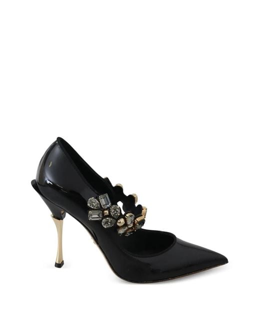 Dolce & Gabbana Black Crystal-Embellished Patent Leather Pumps
