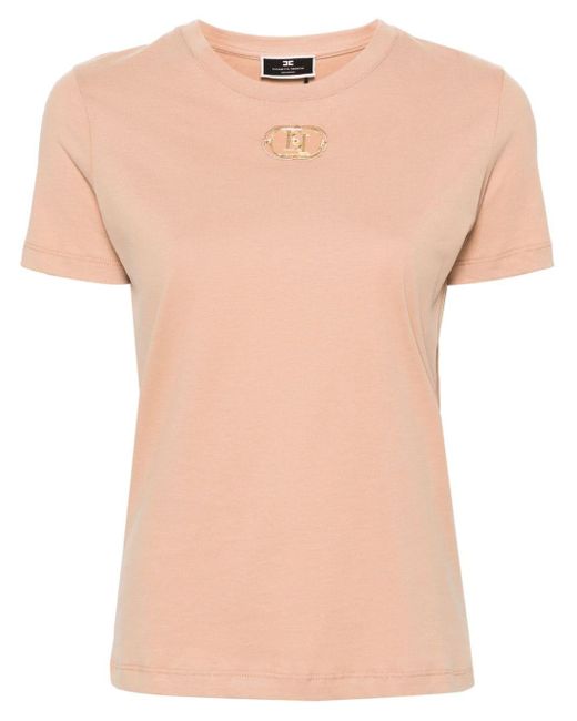 Elisabetta Franchi Katoenen T-shirt Met Logoplakkaat in het Pink