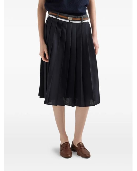 Prada Rush Stitch Geplooide Midi-Rok in het Black