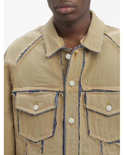 Palm Angels Green Logo-Patch Ripstop Denim Jacket for men