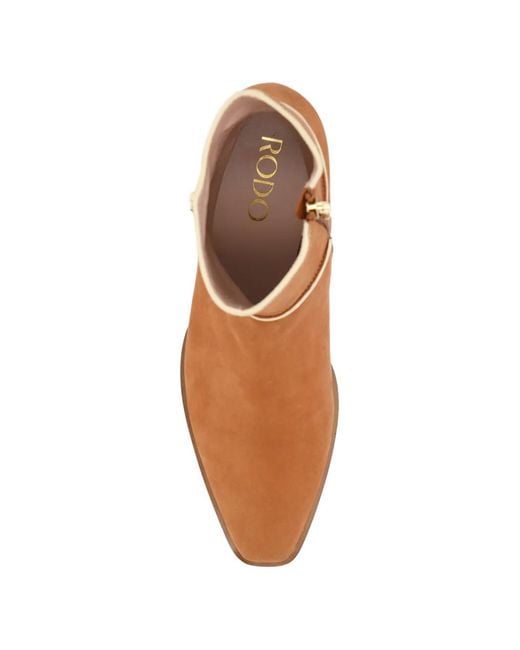 Rodo Brown Piped Square-Toe Ankle Boots