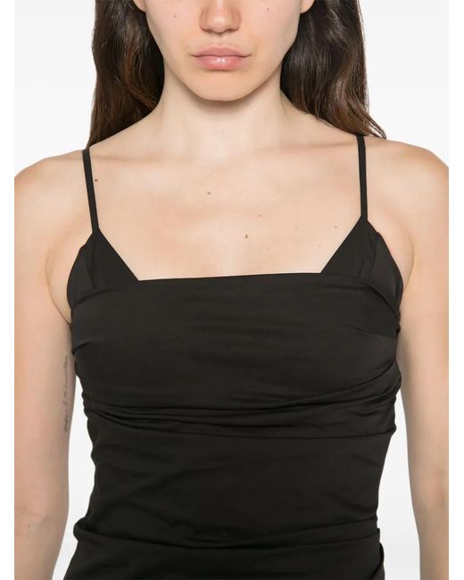 Patrizia Pepe Black Ruched Spaghetti-Strap Midi Dress