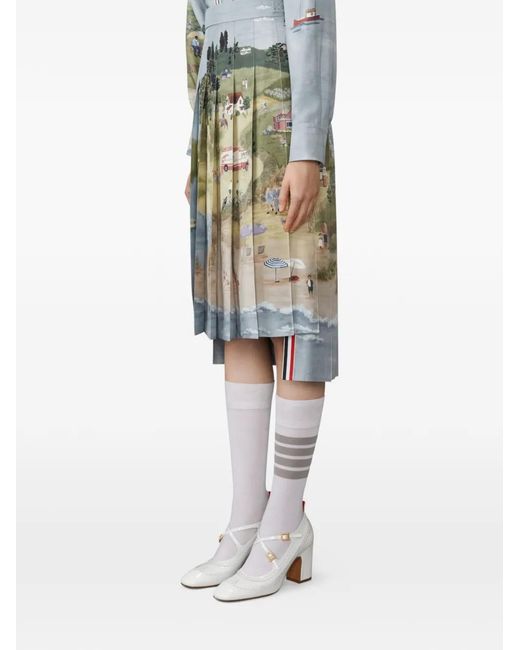 Thom Browne White Nantucket Scenic Pleated Midi Skirt