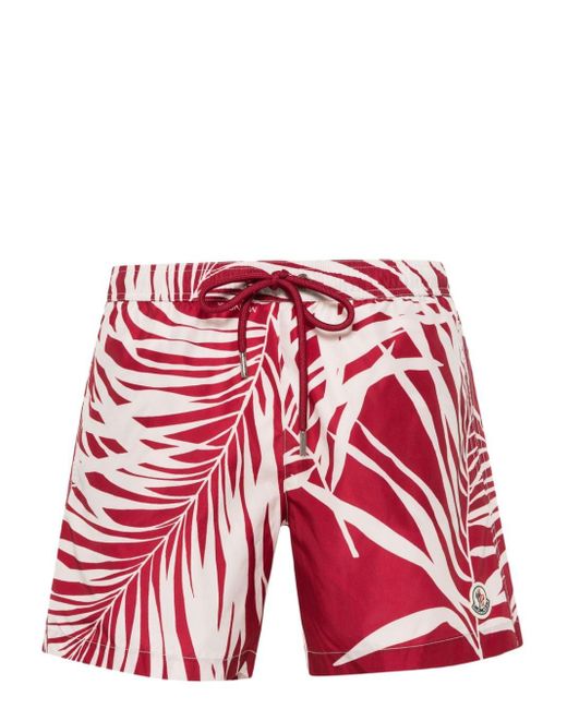 Moncler Red Leaf-print Swim Shorts for men