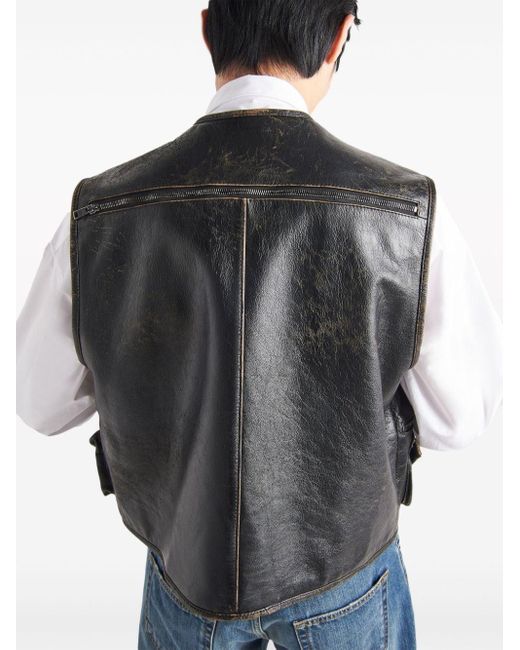 Prada Black Leather Cargo Gilet - Men's - Leather for men