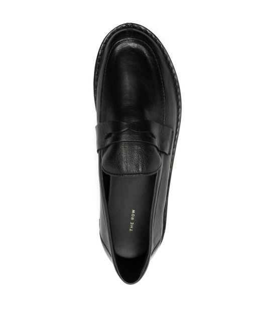 The Row Black Cary Leather Penny Loafers