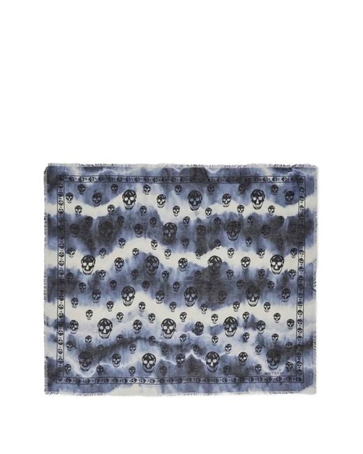 McQueen Blue Écharpe À Imprimé Tête De Mort for men