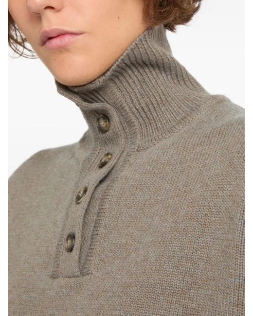 Yves Salomon Gray High-Neck Buttoned Sweater