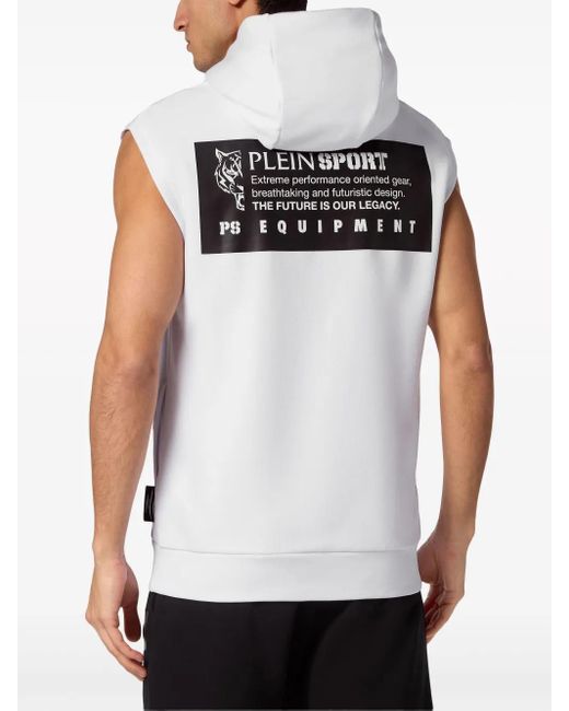 Philipp Plein White Logo Print Sleeveless Hoodie for men