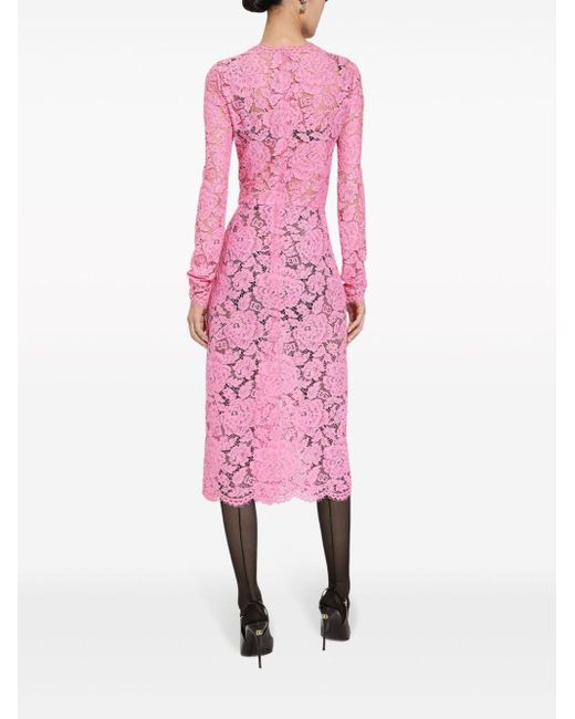 Vestido de tubo de encaje cordonetto floral con logotipo Dolce & Gabbana de color Pink