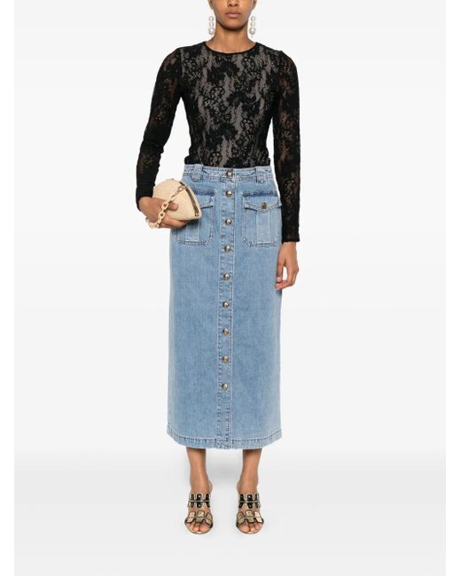 Zimmermann Blue Button-Front Flap-Pocket Skirt