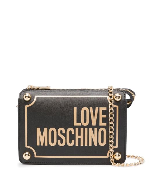 Love Moschino Black Schultertasche mit Logo-Print