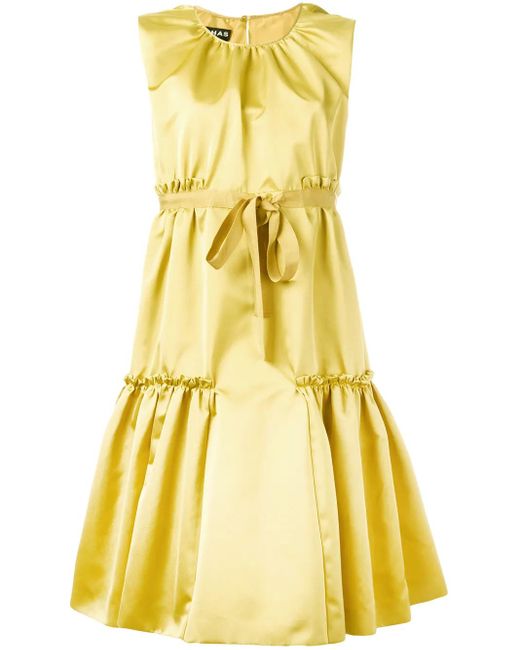 Rochas Yellow Pleated Trim Flared Dress