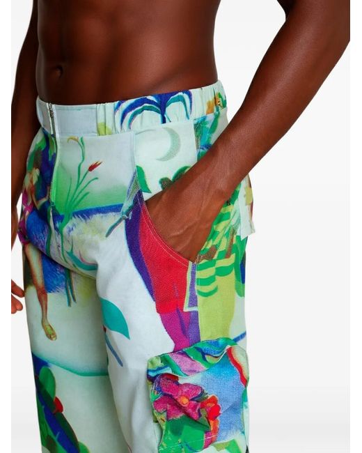 Amir Slama Green Printed Cargo Shorts for men