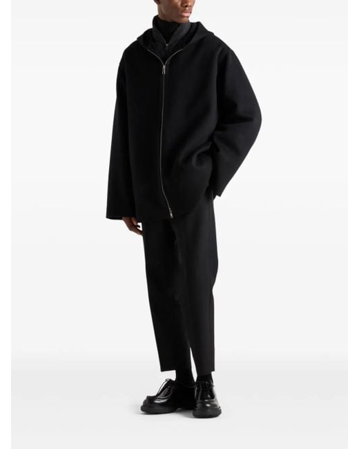 Prada Black Cashmere Double-Weave Hooded Jacket for men