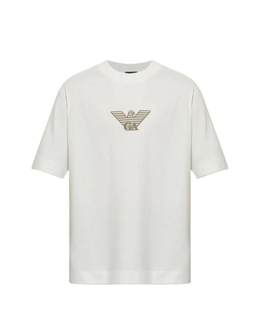 Emporio Armani White Embroidered-Logo T-Shirt for men
