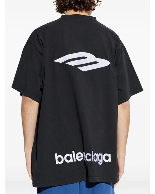 Balenciaga Black Logo-Embroidered T-Shirt for men