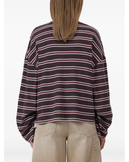 Closed Purple Striped Long-Sleeve Top