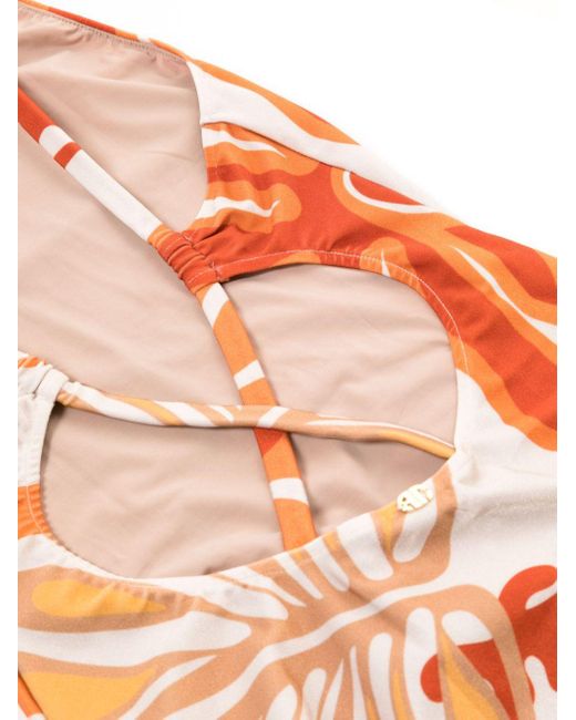 Adriana Degreas Orange Swirl-print Open-back Swimsuit