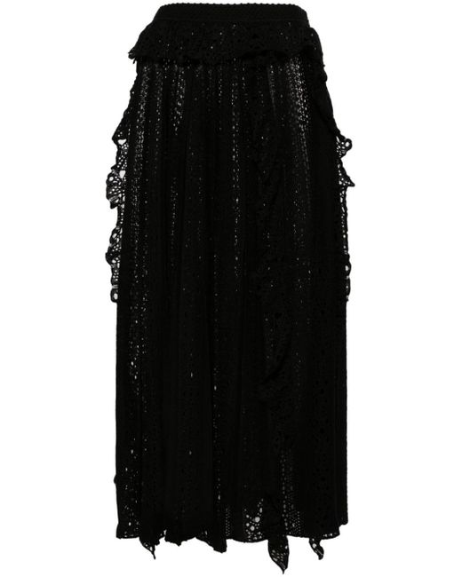 Chloé Black Open-knit Plissé Maxi Skirt