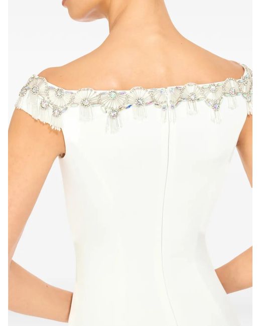 Jenny Packham White Valorie Beaded Off-Shoulder Midi Dress