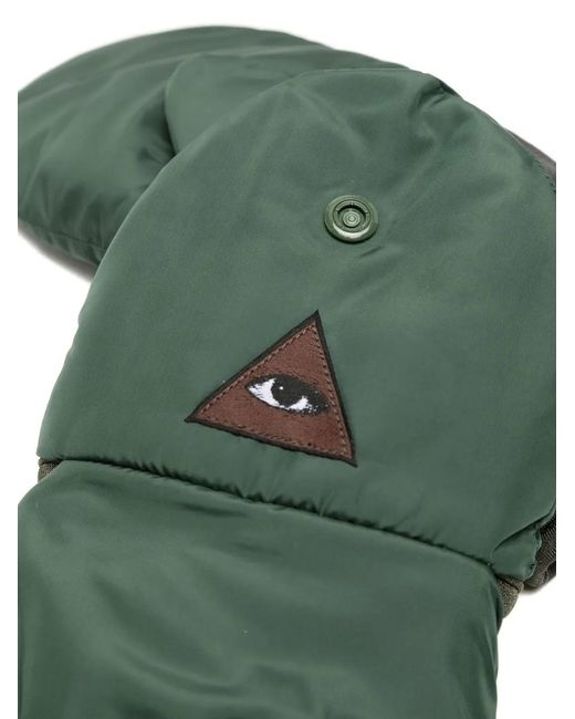 Undercover Green Eye Patch-Detail Padded Gloves for men