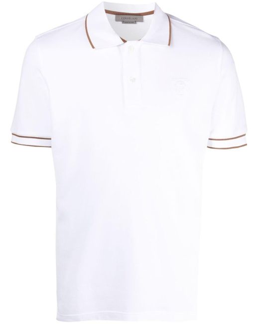 Corneliani White Embroidered-logo Cotton Polo Shirt for men