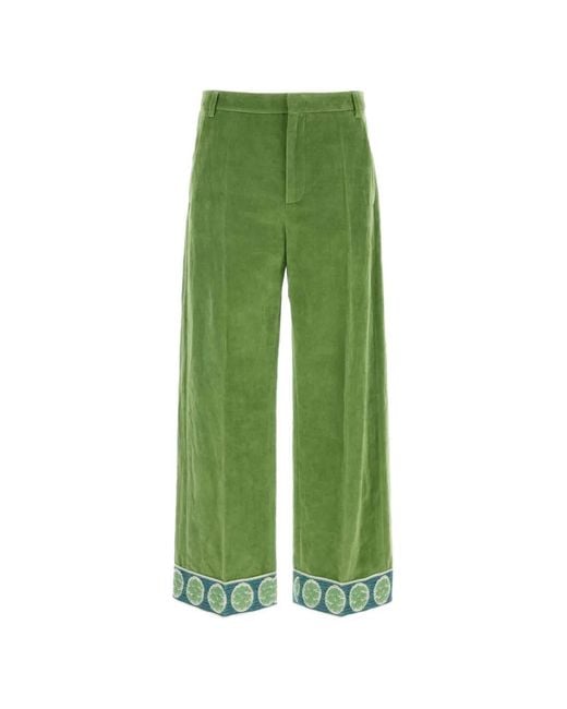 Valentino Garavani Green Jacquard-Hem Velvet Trousers for men