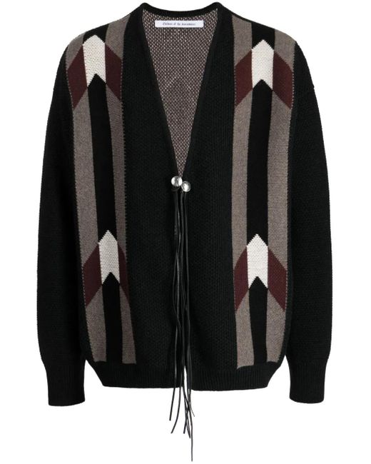 Children of the discordance Black Patterned Intarsia-Knit Wool Cardigan for men