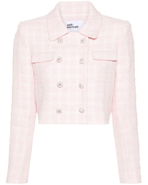 Veste en tweed à coupe crop Self-Portrait en coloris Pink