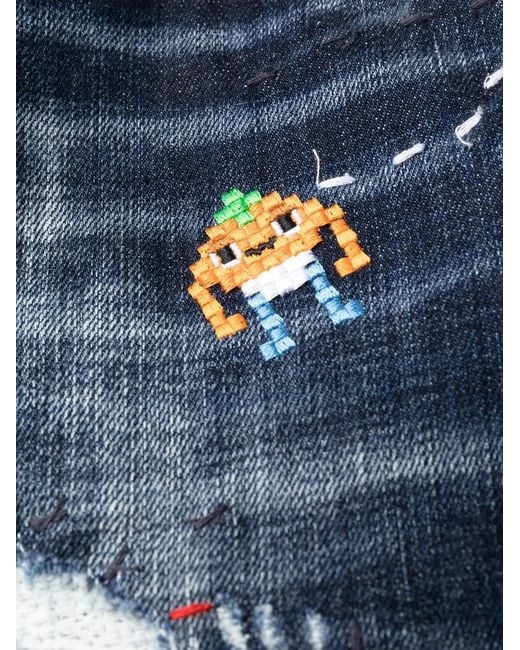 DSquared² Blue Low-Rise Embroidered Skinny Jeans