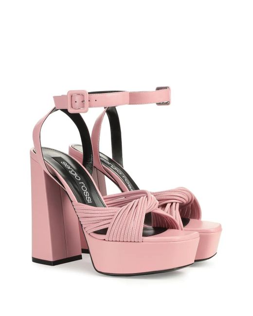 Sergio Rossi Pink Akida Leather Platform Sandals