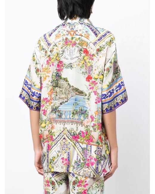 Camilla Blue Graphic-Print Silk Shirt