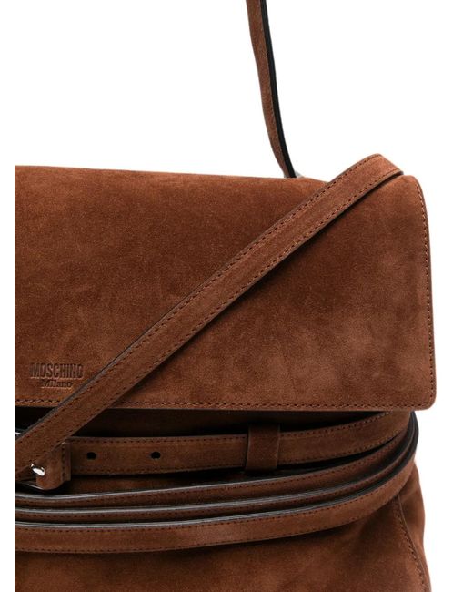Moschino Brown Belt-Detail Suede Tote Bag