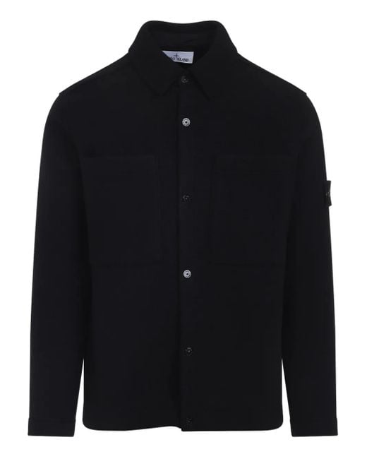 Stone Island Blue Patch-Pocket Wool Shirt for men