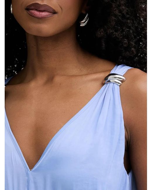 Morgan Blue Ruched Side-Slit Maxi Dress