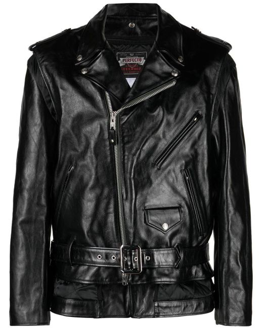 Sacai X Schott Nyc Black Leather Biker Jacket - Men's - Calf Leather/polyester for men