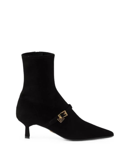 Prada Black Stretch Suede Booties
