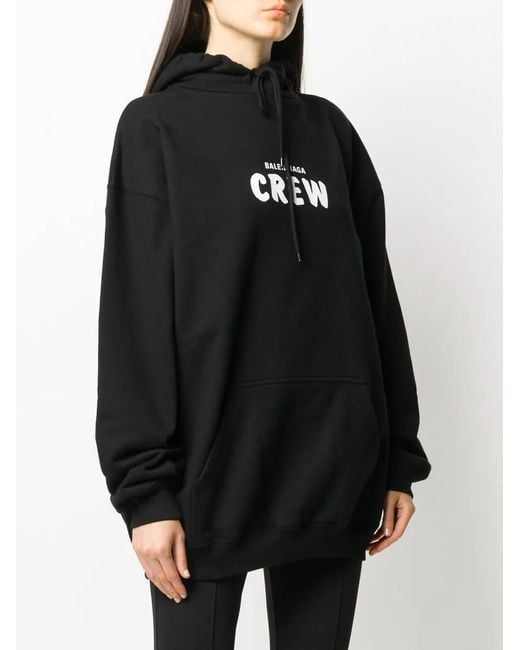 Balenciaga Black Crew Print Oversized Hoodie
