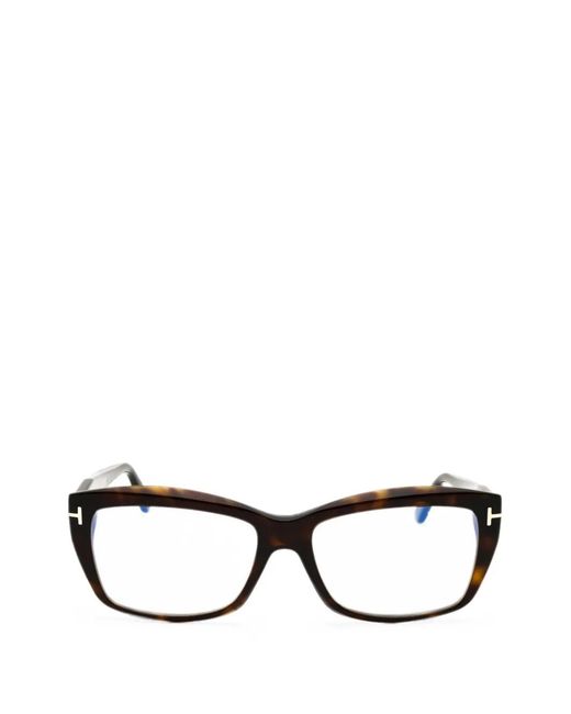 Tom Ford Black Tortoiseshell-Effect Rectangle-Frame Glasses