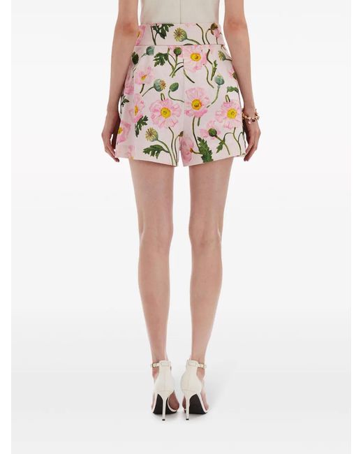 Oscar de la Renta Pink Poppy-Print Cloqué Shorts