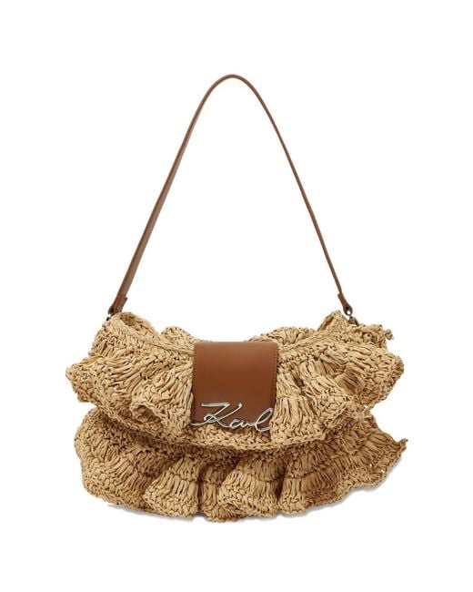 Karl Lagerfeld Metallic Raffia Ruffle Shoulder Bag