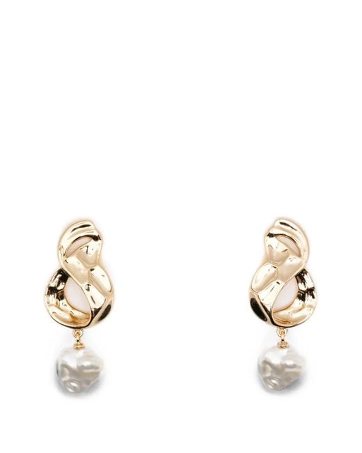 Self-Portrait Metallic Pearl-Pendant Drop Earrings